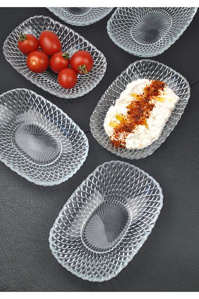 Qualitev 6-Piece Glass Bowl Presentation Boat Plate Appetizer Plate Snack Bowl 15cm- Vera