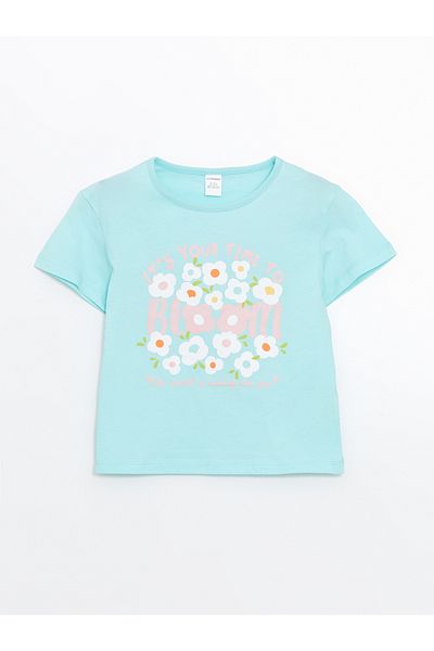 LC Waikiki Bedrucktes Mädchen-T-Shirt mit Rundhalsausschnitt