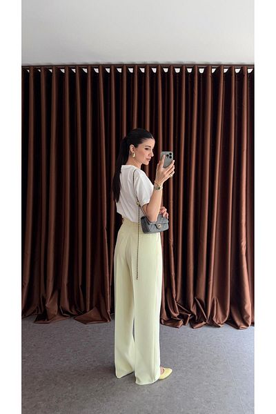 HAZELANNA Butter Yellow Tok Texture Premium Palazzo
