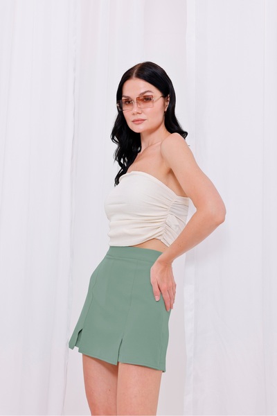 happinice Γυναικεία Πράσινη Φούστα Çağla Double άνοιγμα