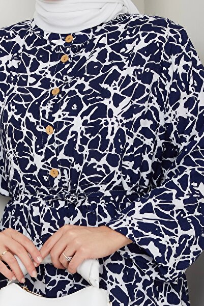 Moda MSK Φόρεμα με μοτίβο μισού κουμπιού μπλε