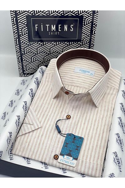 Fitmens Classic Short Sleeve Striped Gift Boxed Men's Shirt Fs-004167 - Beige