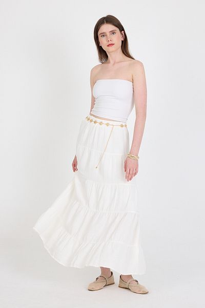 Rays White Linen Look 100% Cotton Layered Long Skirt 4801A