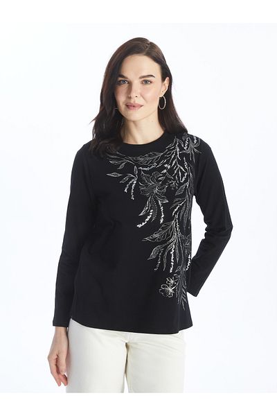 LC Waikiki Tricou pentru damă cu mânecă lungă cu model cu decolteu