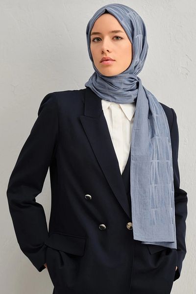 Armine Lyocell Silk Shawl 1002-3 Striped Pattern Metallic Blue-1113-30