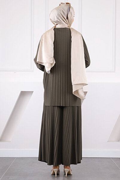 İmajButik Khaki Pleated Sandy Tunic Trousers Set