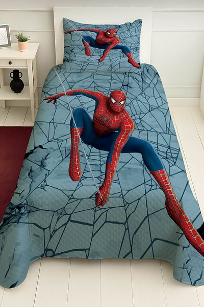 PRINTOPIA Spiderman Patterned Blue Single Pique Set