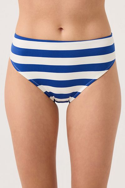 Los Ojos Navy Blue-White Striped High Waist Bikini Bottom Sporty Bottom