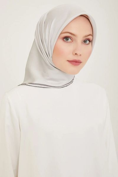 Belli Eșarfă din mătase twill 4009D Culoare uni Gri argintiu-10
