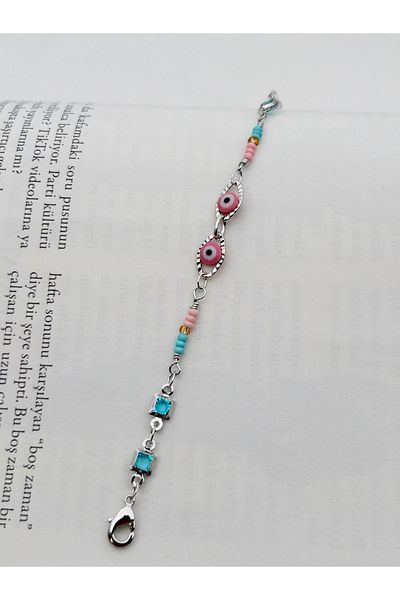 Siya Silver Colorful Steel Anklet with Evil Eye Beads
