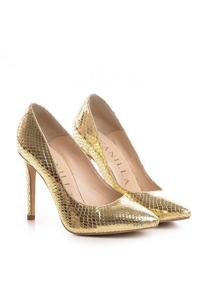 Vanilla Days Pantofi Stiletto cu toc Corina imprimeu sarpe, aurii
