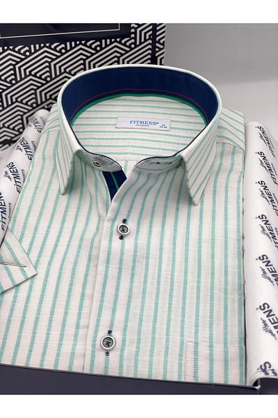 Fitmens Classic Short Sleeve Striped Gift Boxed Men's Shirt Fs-004166 - Green