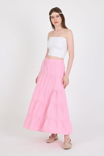 Rays Pink Linen Look 100% Cotton Layered Long Skirt 4801A