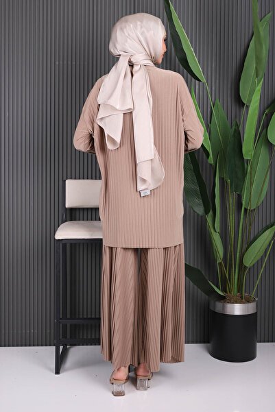 İmajButik Mink Pleated Sandy Tunic Trousers Set