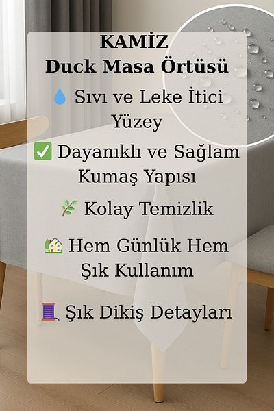 KAMİZ Duck Fabric Table Cloth - Water and Stain Repellent |   Durable, Modern Design