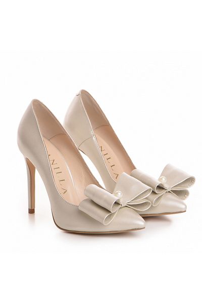 Vanilla Days Stiletto shoes with thin heel, natural leather, ivory