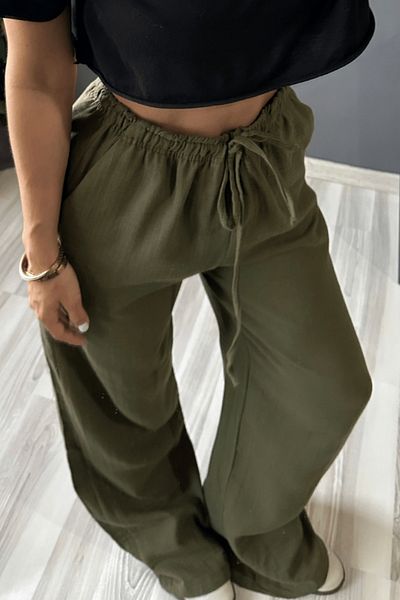 COOL TARZ Khaki Wide Leg Muslin Women's Trousers
