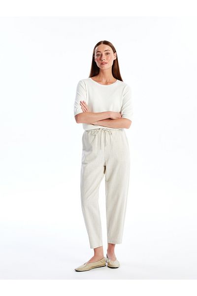 LC Waikiki Plain Linen Blend Women's Trousers with Elastic Waist