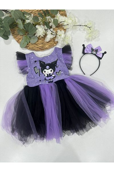 chibuumbabykids Girl's Kuromi Themed Tulle Costume Dress and Crown Set