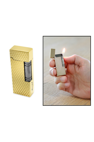 Tesbihane Kişiye Özel İsim Yazılı Antik Sarı Renk Zenit Mekanizmalı Dupont Tasarım Taşlı Çakmak