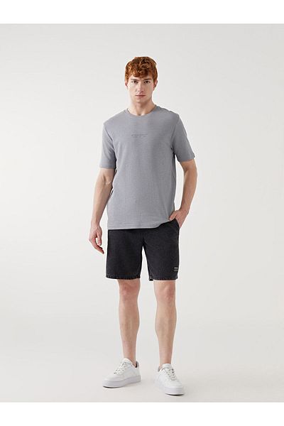 LC Waikiki Xside Gray Crew Neck Short Sleeve Printed Men's T-Shirt S56402Z8Nvy25