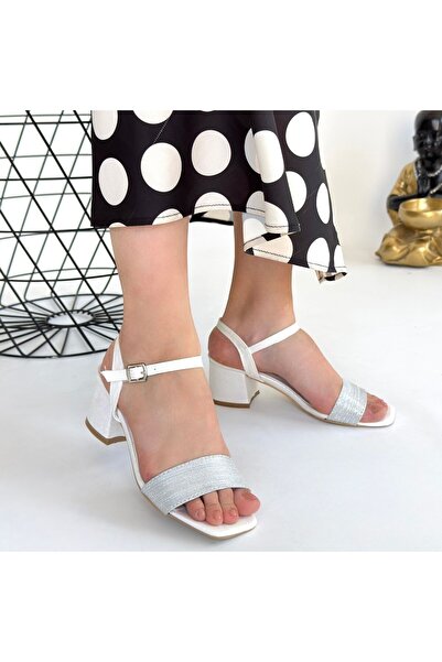 Erbilden Feori White Satin Glitter Single Strap Heeled Shoes