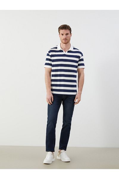 LC Waikiki Ανδρικό μπλουζάκι Polo Collar ριγέ χτενισμένο βαμβακερό