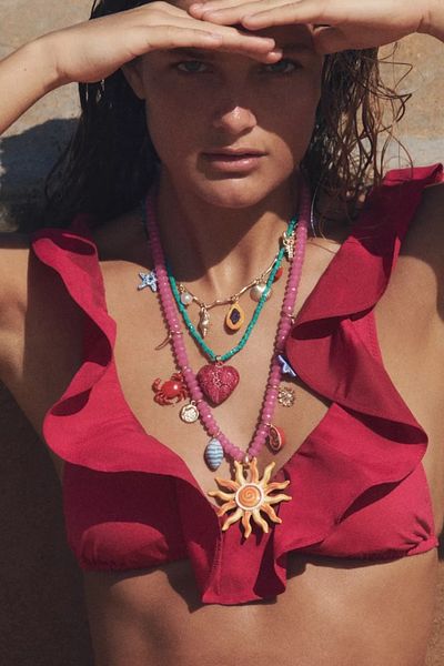 Finery by Nerrs Zr Model, Charm and Beaded Triple Necklace Set