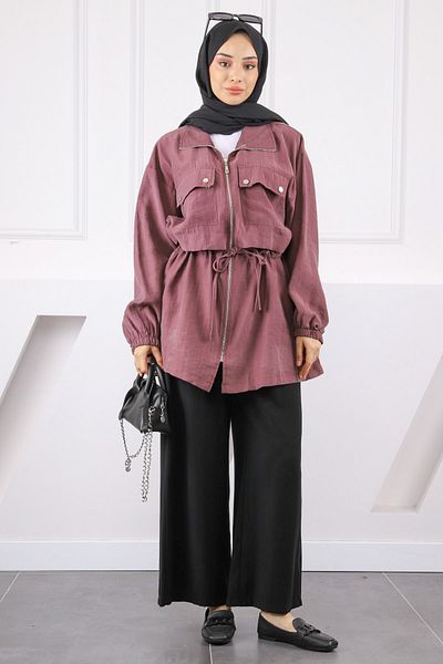 İmajButik Μπουφάν Dusty Rose με διπλή τσέπη με δεμένη μέση