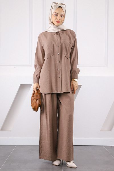 İmajButik Brown Pocket Modal Tunic Trouser Suit