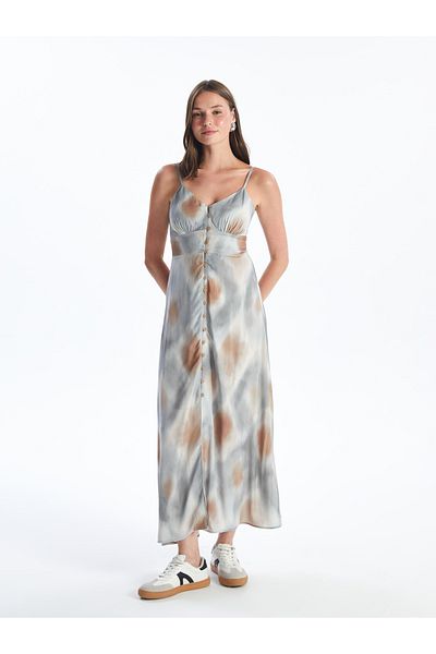 LC Waikiki Heart Collar Tie Dye Patterned Women's Dress