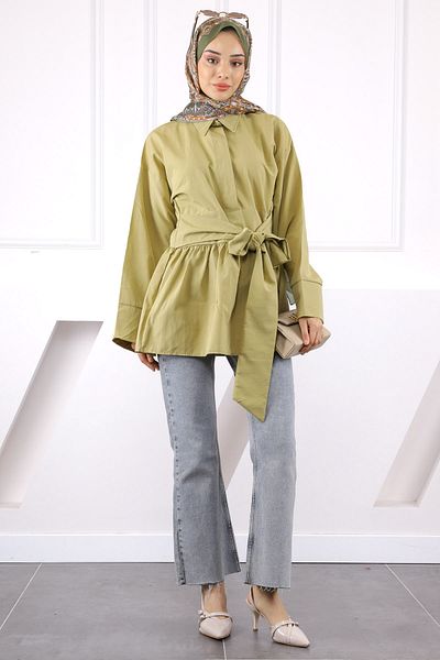 İmajButik Khaki Waist Belted Tunic