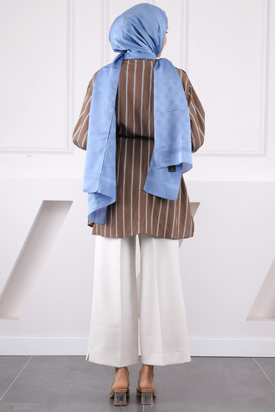 İmajButik Ριγέ τουνίκ με λεπτομέρεια καφέ πέτρα