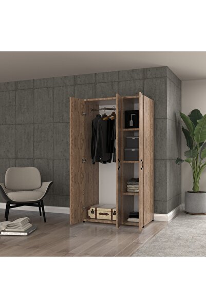EVA İTHALAT Ugi 3 Kapaklı Çam Elbise Dolabı / Toparlayıcı / Çok Amaçlı Dolap 90