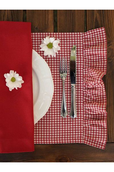 shules collection Potikare Buldan Linen Red American Service 6 Pieces