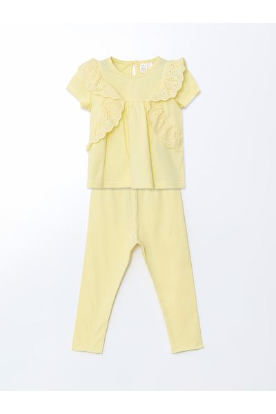 LC Waikiki Crew Neck Basic Girls' Blouse and Leggings 2-Piece