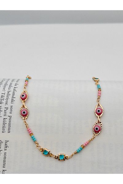 Siya Silver Colorful Steel Anklet with Evil Eye Beads