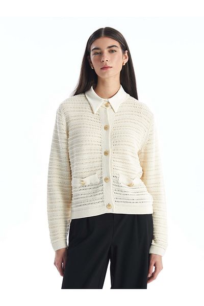 LC Waikiki Crew Neck Openwork Women's Knitwear Cardigan