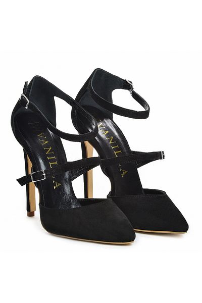 Vanilla Days Stiletto shoes with thin heel Dora, genuine suede leather, black