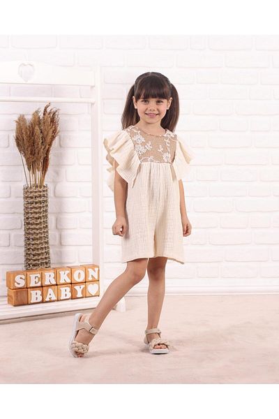 Serkon Girl's Muslin Shorts Jumpsuit Ser-0788