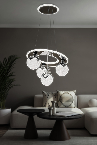 RSCOLLECTIONS Nova 4 Toplu Modern Sarkıt Led Avize Kumandasız Krom