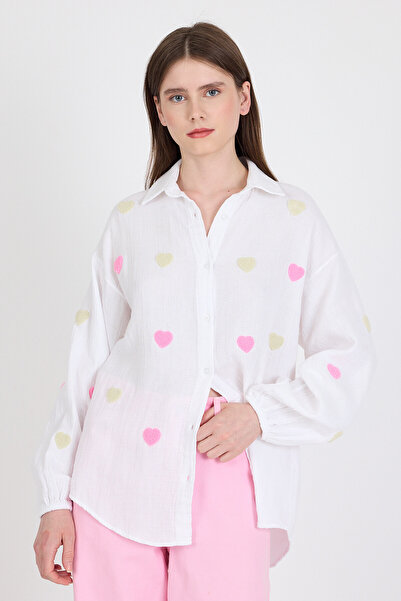 Rays Cămașă albă 100% bumbac brodat inimă 4797A