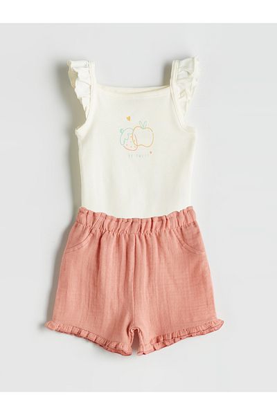 LC Waikiki Baby-Mädchen-Body mit Rundhalsausschnitt und Shorts im 2er-Pack
