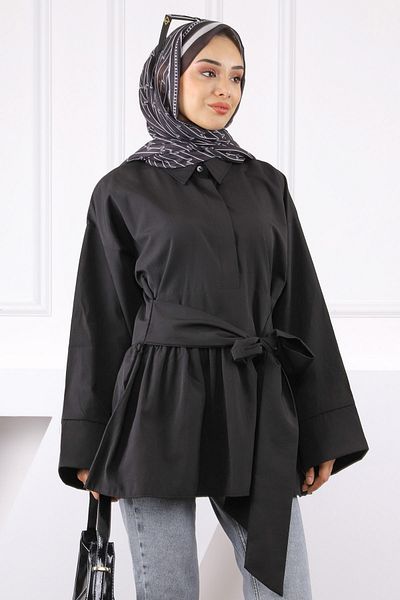 İmajButik Black Waist Belted Tunic