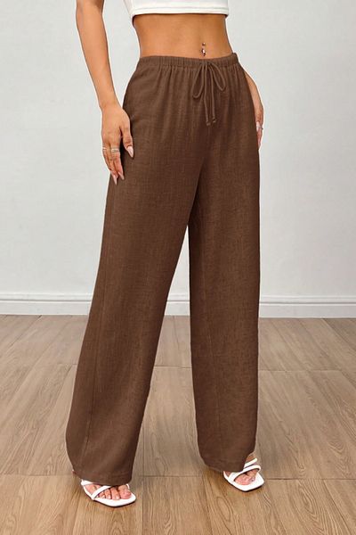 COOL TARZ Brown Wide Leg Muslin Women's Trousers
