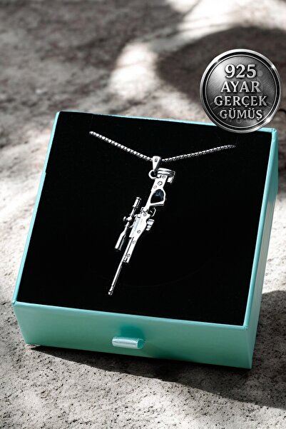 Mimodish 925 Ayar Gerçek Gümüş Askeri Keskin Nişancı Tüfeği Güçlü Erkek Özel Hediye Lüks Gümüş Erkek Kolye