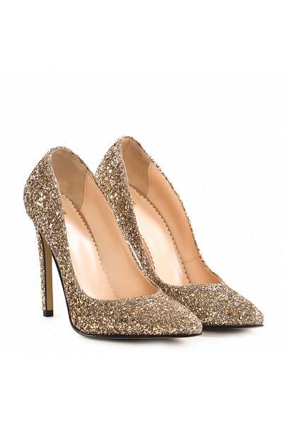 Vanilla Days Pantofi Stiletto cu toc subtire Corina, sclipici auriu