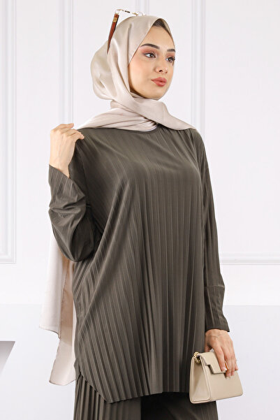 İmajButik Khaki Pleated Sandy Tunic Trousers Set