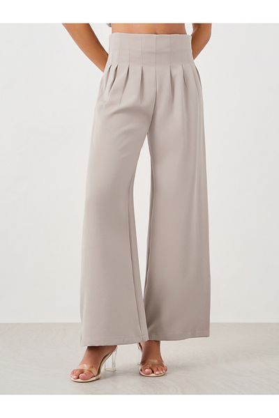 Styli High Rise Pleated Wide Leg Pants