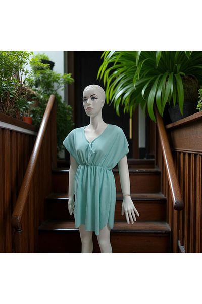 LEX Women's Pareo Dress Turquoise Color Burumuch Fabric Can Be Used Everyday and on the Beach Standard Size